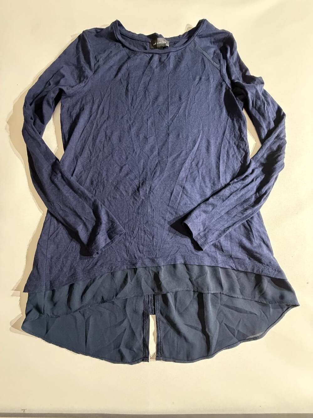 The Limited Navy Blue Chiffon Trim Long Sleeve Top Womens Size XS
